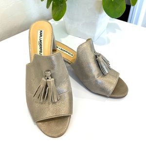 Karl Lagerfeld 2” hills golden cream leather sandals